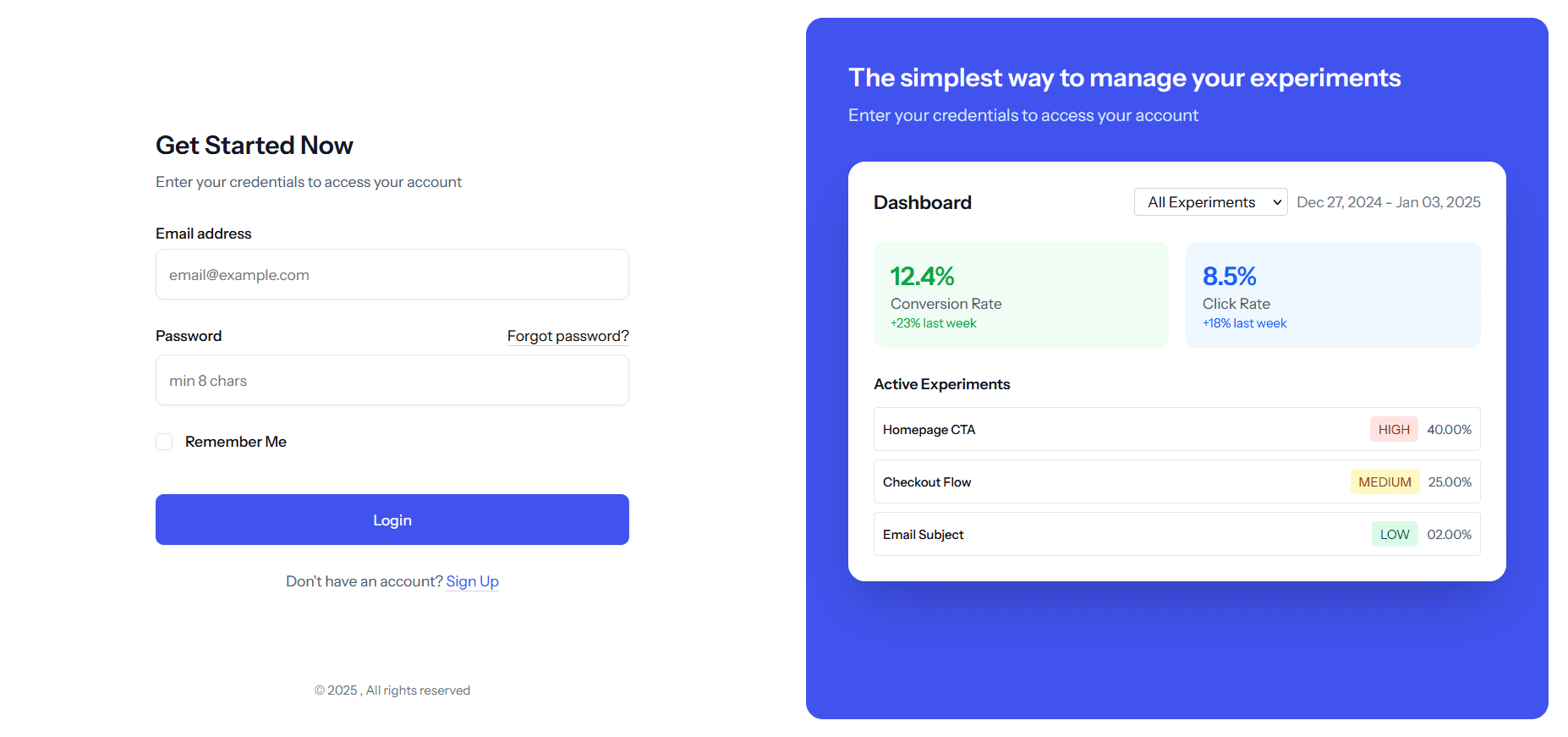 AB Testing Tool Dashboard