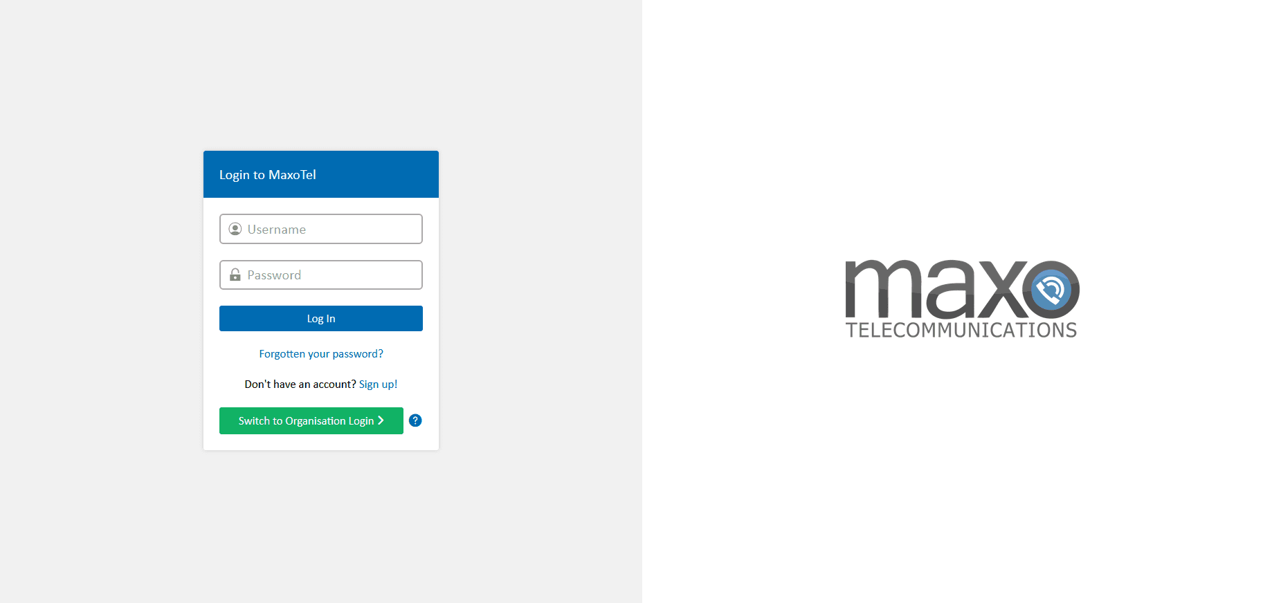 Maxo Telecommunications User Portal